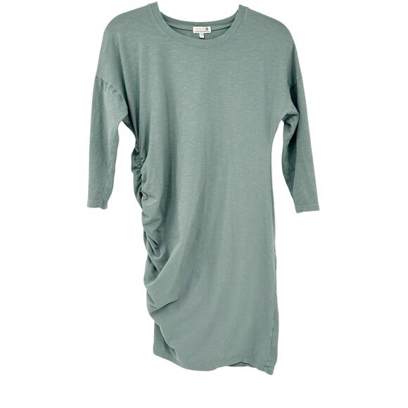Anthropologie Sundry Womens Fall 3/4 Sleeve Shirred Mini Dress Size L Moss Green - Picture 2 of 7